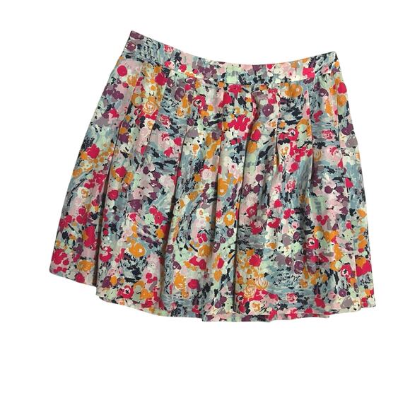 J. Crew Floral Flower Print Pleated Flowy Short Mini Skirt Colorful Size 4 - Picture 1 of 10